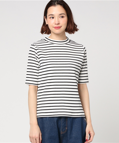 Honeys（ハニーズ）の「ハイネックプルオーバー（Tシャツ/カットソー・レディース・ブラック/ホワイト×ブラック/オフホワイト/ブラック系その他/杢グレー/ブルー系その他/ピンク・L/M）」の8枚目の写真