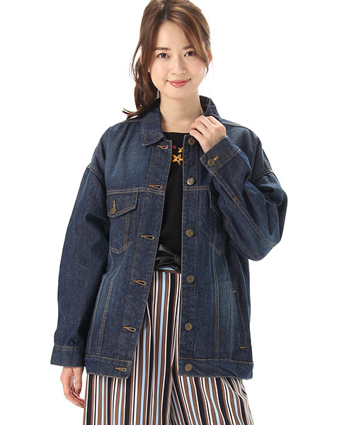 Honeys（ハニーズ）の「３シーズン活躍するビッグＧジャン（デニムジャケット・レディース・ワンウォッシュ/インディゴブルー/ケミカルウォッシュ・M/L）」の2枚目の写真