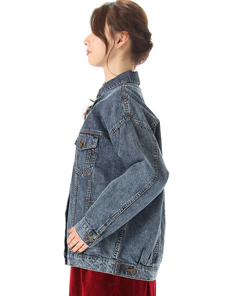 Honeys（ハニーズ）の「３シーズン活躍するビッグＧジャン（デニムジャケット・レディース・ワンウォッシュ/インディゴブルー/ケミカルウォッシュ・M/L）」の5枚目の写真