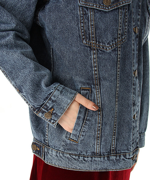 Honeys（ハニーズ）の「３シーズン活躍するビッグＧジャン（デニムジャケット・レディース・ワンウォッシュ/インディゴブルー/ケミカルウォッシュ・M/L）」の9枚目の写真