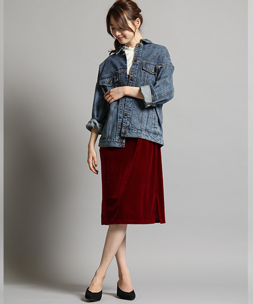 Honeys（ハニーズ）の「３シーズン活躍するビッグＧジャン（デニムジャケット・レディース・ワンウォッシュ/インディゴブルー/ケミカルウォッシュ・M/L）」の14枚目の写真