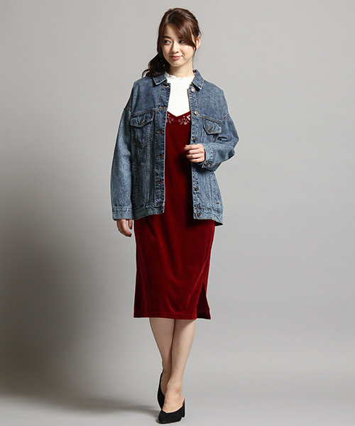 Honeys（ハニーズ）の「３シーズン活躍するビッグＧジャン（デニムジャケット・レディース・ワンウォッシュ/インディゴブルー/ケミカルウォッシュ・M/L）」の16枚目の写真