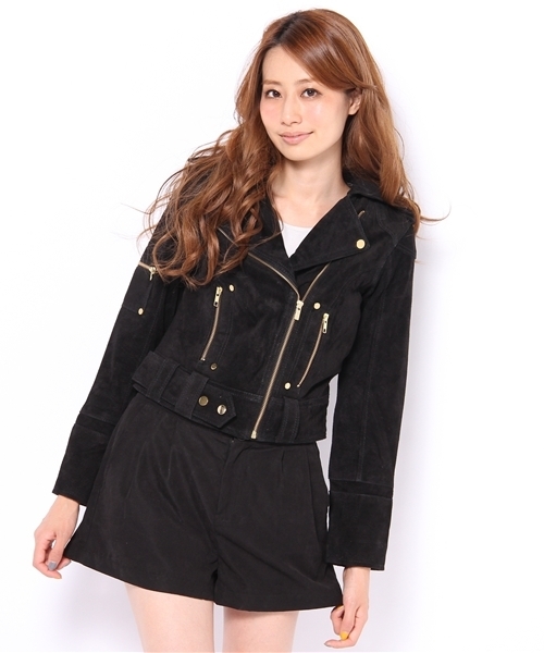 ROSE BUD(ローズバッド)の「(GOOSE CRAFT)BIKER406 SILKY PIG SPL RIDERS JACKET(ライダースジャケット・レディース・ブラック×ゴールド/ブラウン系その他/グレイッシュベージュ/ライトグリーン/コーラル/レッド系その他・SMALL/MEDIUM)」の2枚目の写真