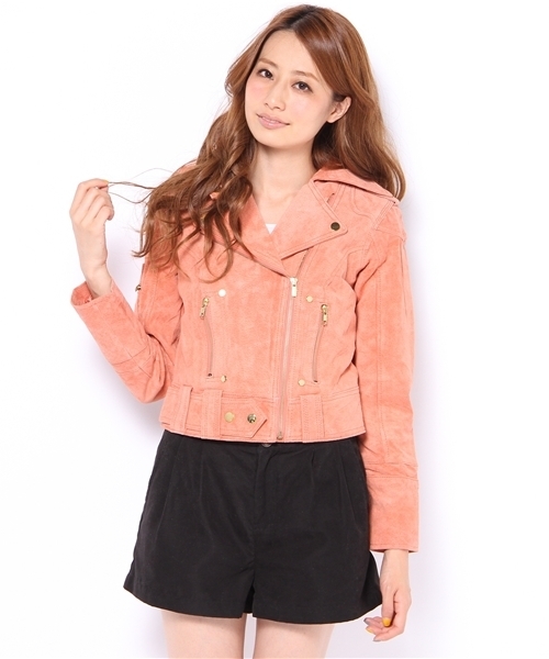 ROSE BUD(ローズバッド)の「(GOOSE CRAFT)BIKER406 SILKY PIG SPL RIDERS JACKET(ライダースジャケット・レディース・ブラック×ゴールド/ブラウン系その他/グレイッシュベージュ/ライトグリーン/コーラル/レッド系その他・SMALL/MEDIUM)」の1枚目の写真