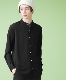 MONO-MART | ブライトレーヨンL/Sリラックスバンドカラーシャツ(MONO-MART)(シャツ/ブラウス)