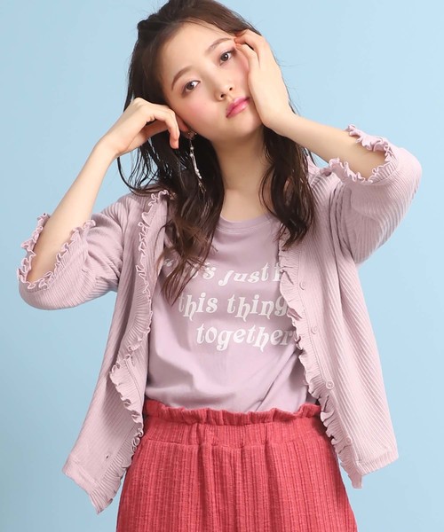 one after another NICE CLAUP(ワンアフターアナザーナイスクラップ)の「フリルテレコカーデ(カーディガン/ボレロ・レディース・アイボリー/ブラック/ベージュ/ピンク・FREE)」の4枚目の写真