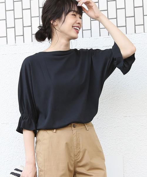 coen(コーエン)の「【接触冷感】梨地ギャザースリーブカットソー(Tシャツ/カットソー・レディース・ブラック/ライトピンク/ダークグリーン・FREE)」の10枚目の写真