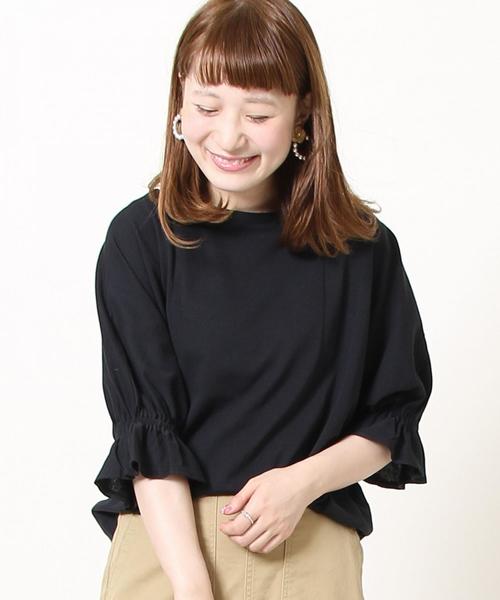 coen(コーエン)の「【接触冷感】梨地ギャザースリーブカットソー(Tシャツ/カットソー・レディース・ブラック/ライトピンク/ダークグリーン・FREE)」の12枚目の写真