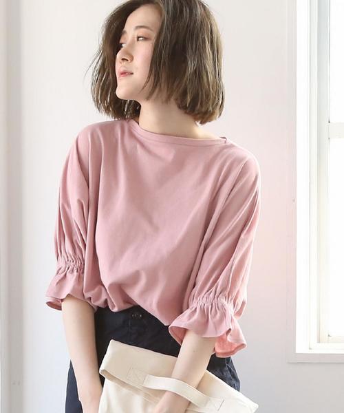 coen(コーエン)の「【接触冷感】梨地ギャザースリーブカットソー(Tシャツ/カットソー・レディース・ブラック/ライトピンク/ダークグリーン・FREE)」の15枚目の写真