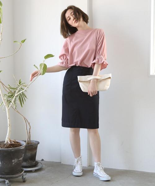 coen(コーエン)の「【接触冷感】梨地ギャザースリーブカットソー(Tシャツ/カットソー・レディース・ブラック/ライトピンク/ダークグリーン・FREE)」の16枚目の写真