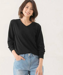 カシミア5%混 ふんわり上質UネックorVネックカシミア混ニット