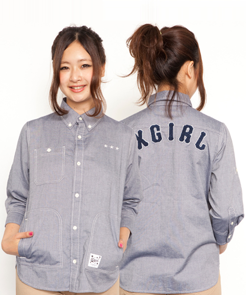 X-girl（エックスガール）の「MARCH SISTERS SHIRT（シャツ/ブラウス・レディース・ブラック/レッド/ネイビー/ライトブルー・1/2）」の3枚目の写真