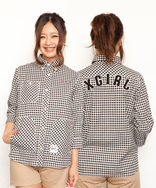 X-girl（エックスガール）の「MARCH SISTERS SHIRT（シャツ/ブラウス・レディース・ブラック/レッド/ネイビー/ライトブルー・1/2）」の2枚目の写真