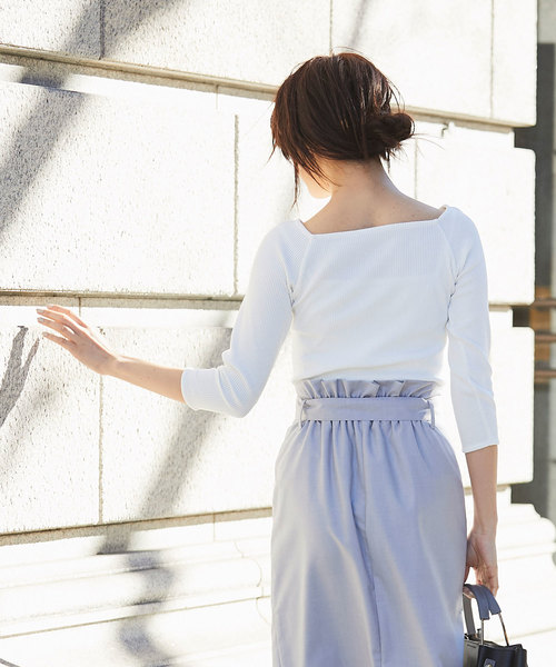 &. NOSTALGIA（アンドドットノスタルジア）の「三角テレコ前後2WAY7分袖プルオーバー（Tシャツ/カットソー・レディース・ブラック/ベージュ/オフホワイト/グリーン/ラベンダー/パープル系その他・FREE）」の8枚目の写真
