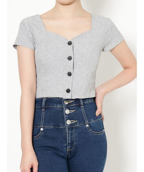 EMODA（エモダ）の「SWITCHINGショートトップ（Tシャツ/カットソー・レディース・ブラック/ベージュ/グレー・FREE）」の4枚目の写真