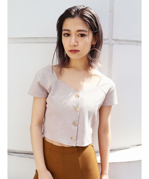 EMODA（エモダ）の「SWITCHINGショートトップ（Tシャツ/カットソー・レディース・ブラック/ベージュ/グレー・FREE）」の5枚目の写真