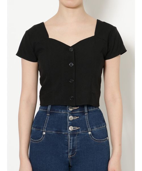 EMODA（エモダ）の「SWITCHINGショートトップ（Tシャツ/カットソー・レディース・ブラック/ベージュ/グレー・FREE）」の14枚目の写真