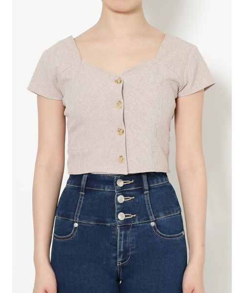 EMODA（エモダ）の「SWITCHINGショートトップ（Tシャツ/カットソー・レディース・ブラック/ベージュ/グレー・FREE）」の15枚目の写真