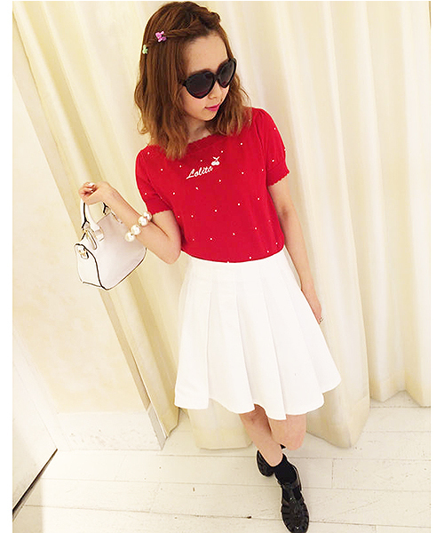 one after another NICE CLAUP(ワンアフターアナザーナイスクラップ)の「【ナイスクラップ】Lolitaプルオーバー(ニット/セーター・レディース・レッド/ブラック/ホワイト・FREE)」の7枚目の写真