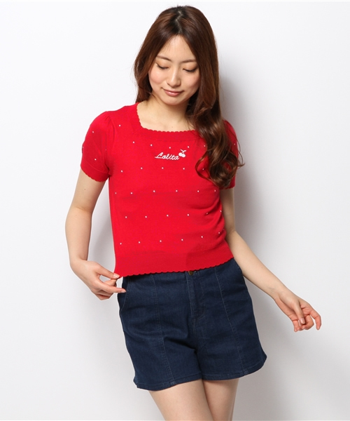 one after another NICE CLAUP(ワンアフターアナザーナイスクラップ)の「【ナイスクラップ】Lolitaプルオーバー(ニット/セーター・レディース・レッド/ブラック/ホワイト・FREE)」の4枚目の写真