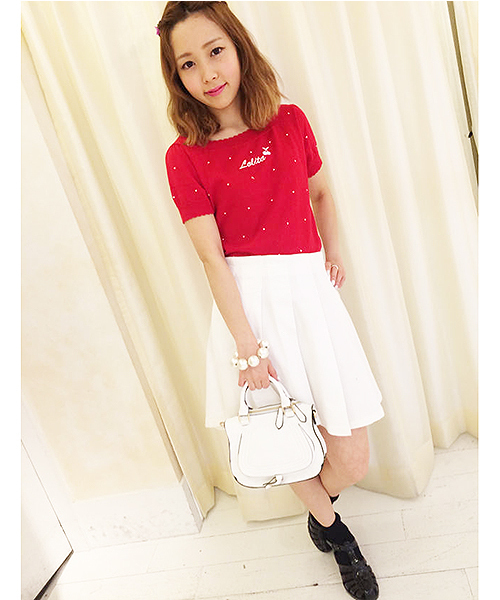 one after another NICE CLAUP(ワンアフターアナザーナイスクラップ)の「【ナイスクラップ】Lolitaプルオーバー(ニット/セーター・レディース・レッド/ブラック/ホワイト・FREE)」の8枚目の写真