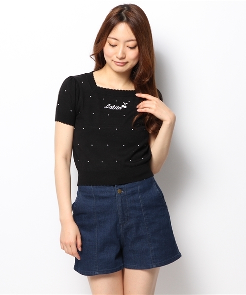 one after another NICE CLAUP(ワンアフターアナザーナイスクラップ)の「【ナイスクラップ】Lolitaプルオーバー(ニット/セーター・レディース・レッド/ブラック/ホワイト・FREE)」の2枚目の写真