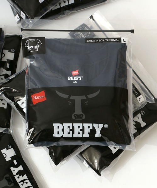 HANES（ヘインズ）の「Hanes/へインズ BEEFY/ビーフィー サーマル クルーネック ロングスリーブTシャツ/パックT（Tシャツ/カットソー・メンズ・ブラック/ホワイト/ネイビー/グレー・M/L/XL/S）」の4枚目の写真