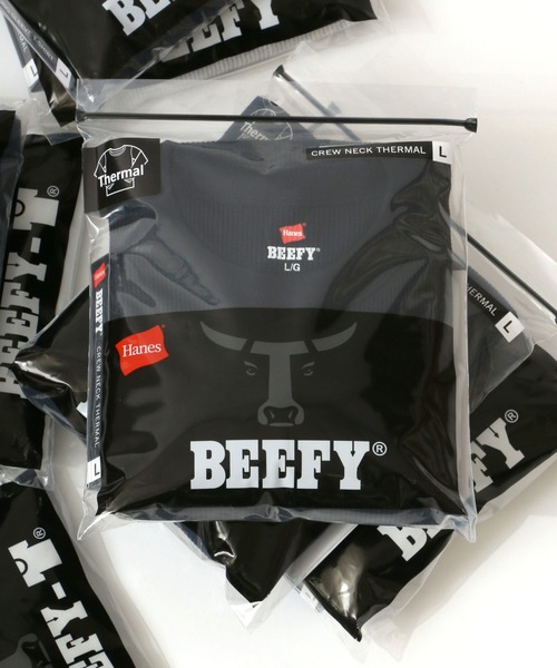 HANES（ヘインズ）の「Hanes/へインズ BEEFY/ビーフィー サーマル クルーネック ロングスリーブTシャツ/パックT（Tシャツ/カットソー・メンズ・ブラック/ホワイト/ネイビー/グレー・M/L/XL/S）」の2枚目の写真
