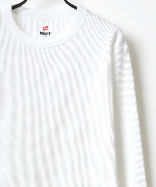 HANES（ヘインズ）の「Hanes/へインズ BEEFY/ビーフィー サーマル クルーネック ロングスリーブTシャツ/パックT（Tシャツ/カットソー・メンズ・ブラック/ホワイト/ネイビー/グレー・M/L/XL/S）」の5枚目の写真