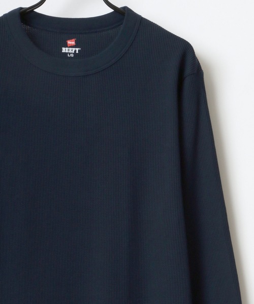 HANES（ヘインズ）の「Hanes/へインズ BEEFY/ビーフィー サーマル クルーネック ロングスリーブTシャツ/パックT（Tシャツ/カットソー・メンズ・ブラック/ホワイト/ネイビー/グレー・M/L/XL/S）」の8枚目の写真