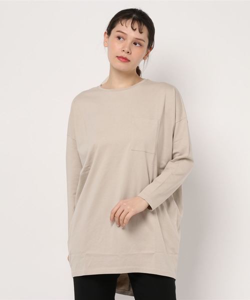 AMERICAN HOLIC（アメリカンホリック）の「ポケット付きカットチュニック＊（Tシャツ/カットソー・レディース・グレイッシュベージュ/オフホワイト/ベージュ/ブラック・FREE）」の4枚目の写真