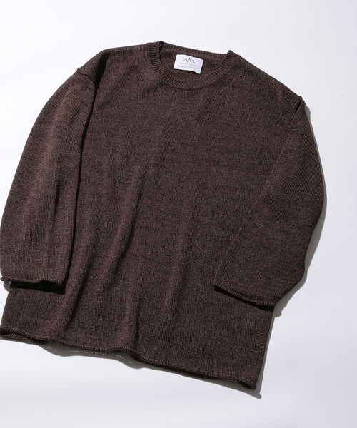 ADAM ET ROPE'(アダムエロペ)の「【山形ニット】和紙レーヨン 8分袖ニット(ニット/セーター・メンズ・ダークブラウン/スミクロ・M/L)」の1枚目の写真