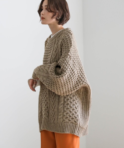 select MOCA（セレクトモカ）の「ワンショルダーケーブル編みニット（ニット/セーター・レディース・グレイッシュベージュ/ライトグリーン/アイボリー/ブラック・FREE）」の20枚目の写真