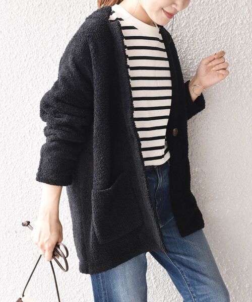 SHIPS Days(シップスデイズ)の「SHIPS Days:ニットミドルカーディガン◇(カーディガン/ボレロ・レディース・ブラック/ブラウン・ONE SIZE)」の3枚目の写真