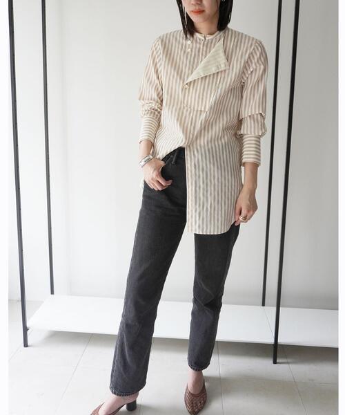 EMMEL REFINES（エメルリファインズ）の「【EMMEL REFINES】EM HW ストライプ ビブディティール シャツ（シャツ/ブラウス・レディース・ライム/ベージュ・FREE）」の16枚目の写真
