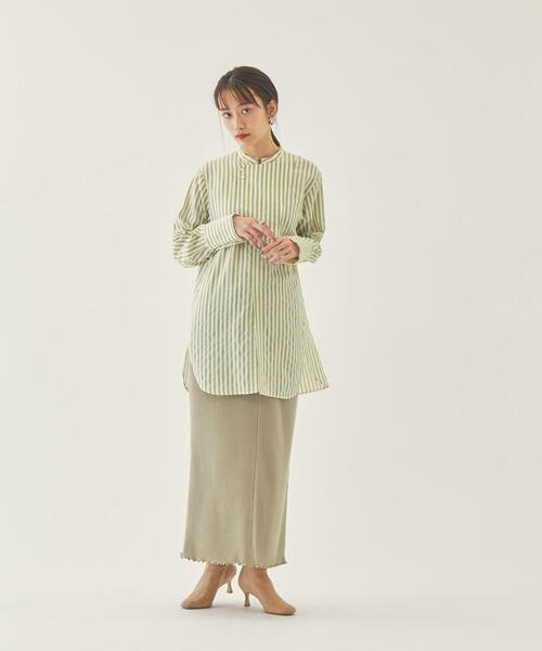 EMMEL REFINES（エメルリファインズ）の「【EMMEL REFINES】EM HW ストライプ ビブディティール シャツ（シャツ/ブラウス・レディース・ライム/ベージュ・FREE）」の10枚目の写真