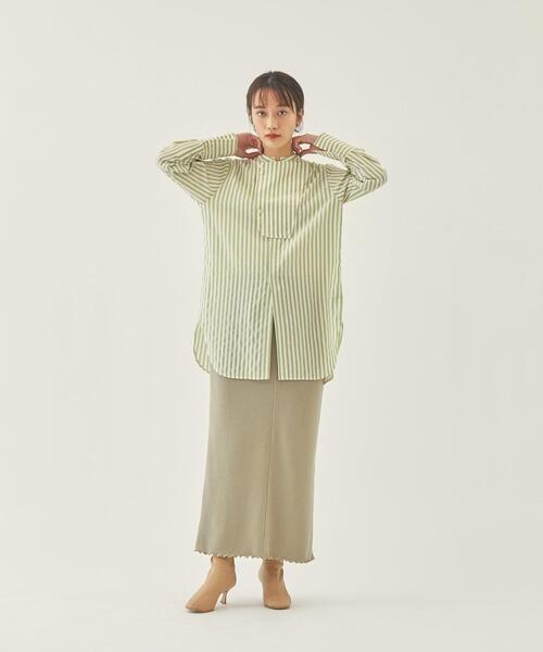 EMMEL REFINES（エメルリファインズ）の「【EMMEL REFINES】EM HW ストライプ ビブディティール シャツ（シャツ/ブラウス・レディース・ライム/ベージュ・FREE）」の13枚目の写真