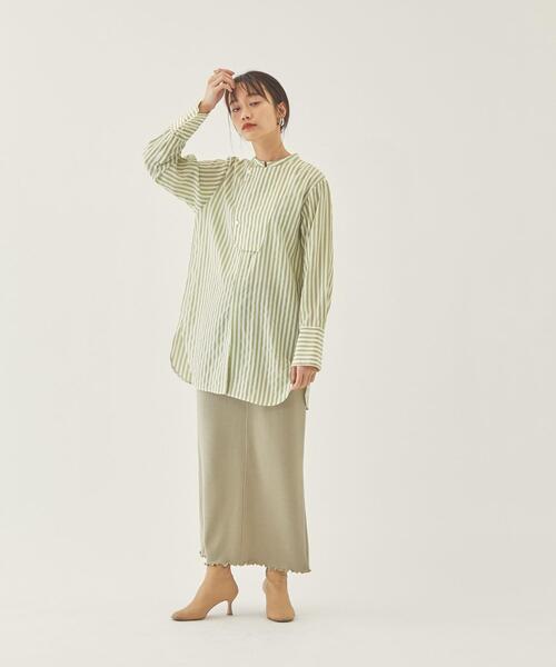 EMMEL REFINES（エメルリファインズ）の「【EMMEL REFINES】EM HW ストライプ ビブディティール シャツ（シャツ/ブラウス・レディース・ライム/ベージュ・FREE）」の14枚目の写真