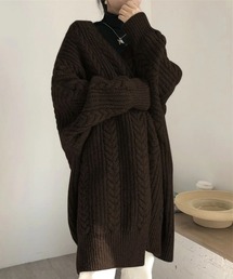 ケーブルニットロングカーディガン
