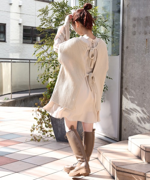 one after another NICE CLAUP(ワンアフターアナザーナイスクラップ)の「ブラウスニットセット(ニット/セーター・レディース・ブラック/ベージュ/オフホワイト・FREE)」の6枚目の写真