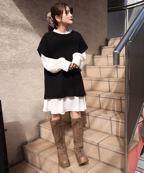 one after another NICE CLAUP(ワンアフターアナザーナイスクラップ)の「ブラウスニットセット(ニット/セーター・レディース・ブラック/ベージュ/オフホワイト・FREE)」の11枚目の写真
