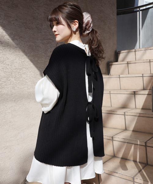 one after another NICE CLAUP(ワンアフターアナザーナイスクラップ)の「ブラウスニットセット(ニット/セーター・レディース・ブラック/ベージュ/オフホワイト・FREE)」の10枚目の写真