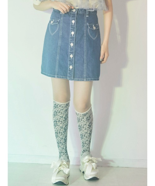 merry jenny（メリージェニー）の「ハートステッチデニムミニスカート（スカート・レディース・インディゴブルー/ブルー・FREE）」の2枚目の写真