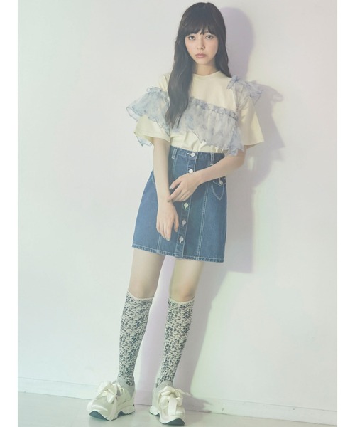 merry jenny（メリージェニー）の「ハートステッチデニムミニスカート（スカート・レディース・インディゴブルー/ブルー・FREE）」の3枚目の写真