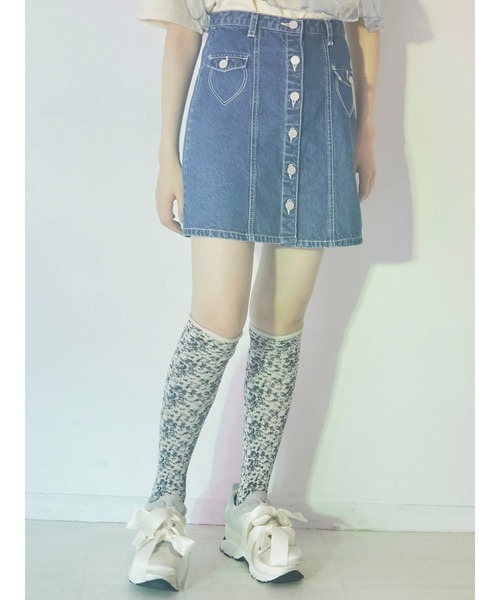 merry jenny（メリージェニー）の「ハートステッチデニムミニスカート（スカート・レディース・インディゴブルー/ブルー・FREE）」の4枚目の写真