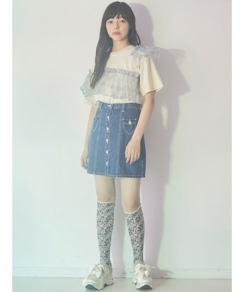 merry jenny（メリージェニー）の「ハートステッチデニムミニスカート（スカート・レディース・インディゴブルー/ブルー・FREE）」の5枚目の写真