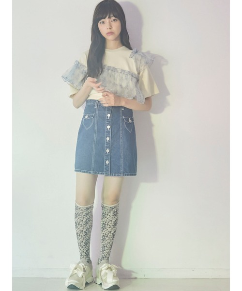 merry jenny（メリージェニー）の「ハートステッチデニムミニスカート（スカート・レディース・インディゴブルー/ブルー・FREE）」の6枚目の写真