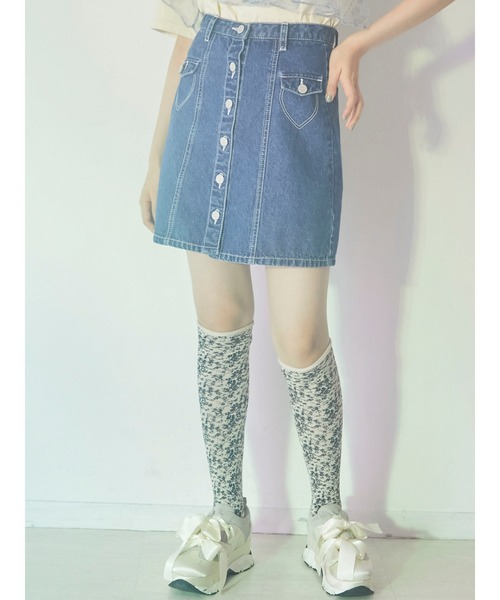 merry jenny（メリージェニー）の「ハートステッチデニムミニスカート（スカート・レディース・インディゴブルー/ブルー・FREE）」の7枚目の写真