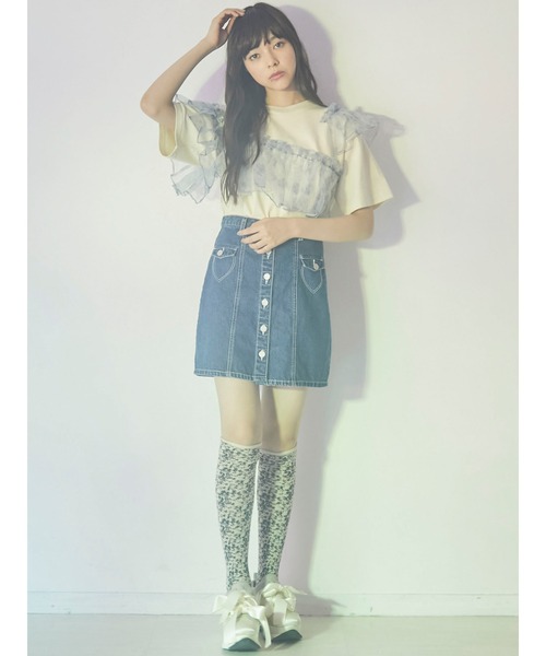 merry jenny（メリージェニー）の「ハートステッチデニムミニスカート（スカート・レディース・インディゴブルー/ブルー・FREE）」の8枚目の写真