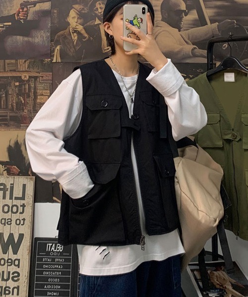 ACT（アクト）の「【ACT -fascination design-】ボタンポケットベスト フィッシングベスト（ベスト・メンズ・ブラック/カーキ・M/L/XL）」の7枚目の写真